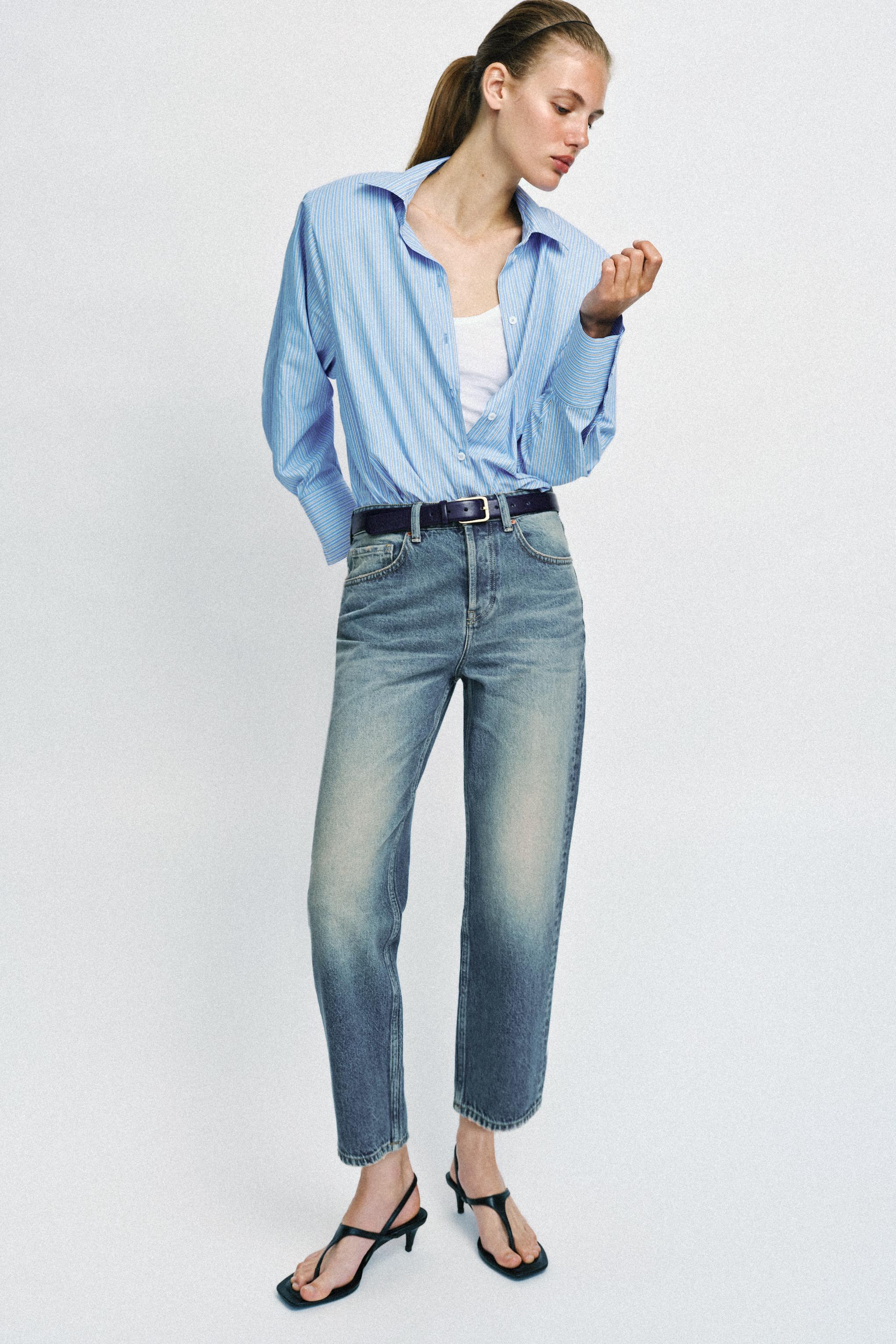 STRIPED SHOULDER PAD POPLIN SHIRT